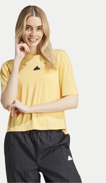 Żółty t-shirt Adidas z okrągłym dekoltem w sportowym stylu