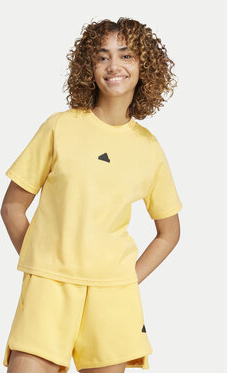 Żółty t-shirt Adidas z okrągłym dekoltem z krótkim rękawem w sportowym stylu
