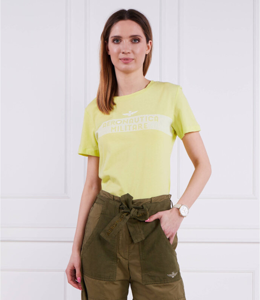 Żółty t-shirt Aeronautica Militare z bawełny