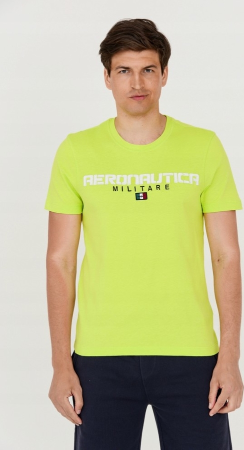 Żółty t-shirt Aeronautica Militare z krótkim rękawem w młodzieżowym stylu