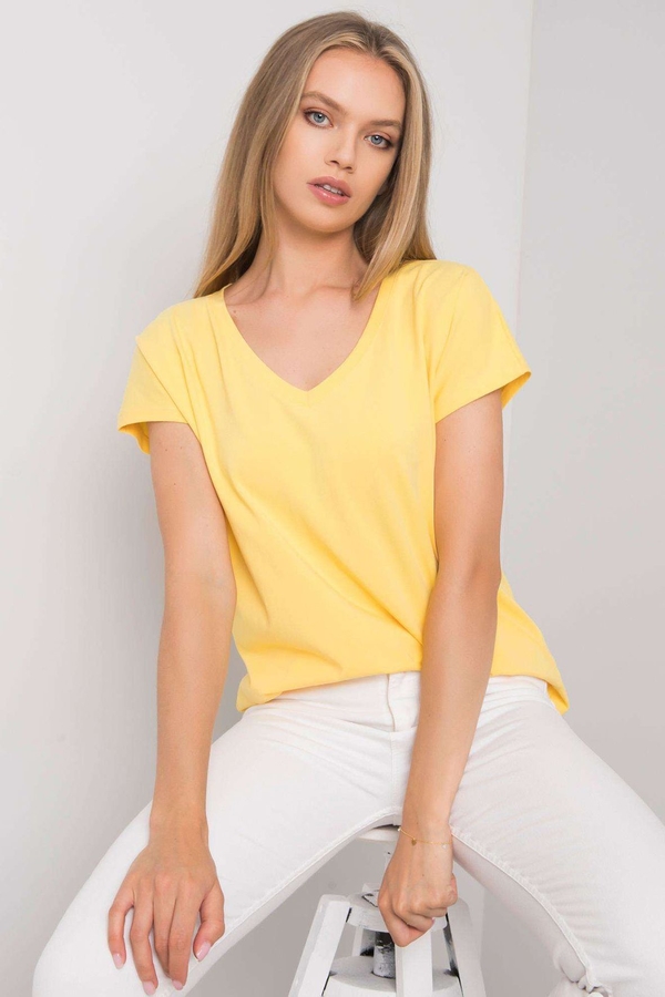 Żółty t-shirt Basic Feel Good w stylu casual z krótkim rękawem