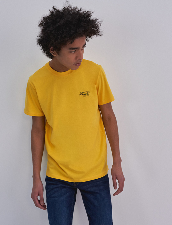 Żółty t-shirt Big Star z krótkim rękawem w stylu casual z nadrukiem