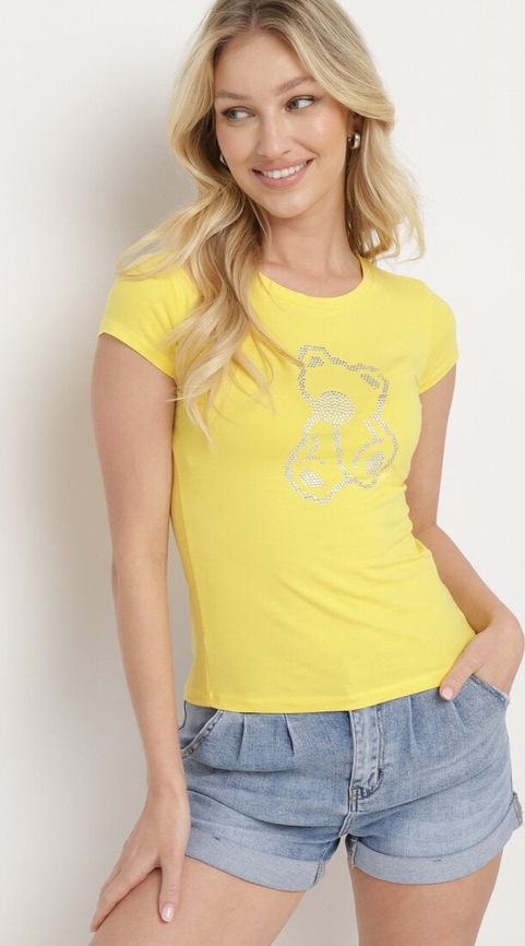 Żółty t-shirt born2be z okrągłym dekoltem w stylu klasycznym