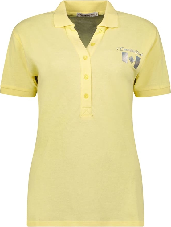 Żółty t-shirt Canadian Peak w stylu casual z bawełny z dekoltem w kształcie litery v