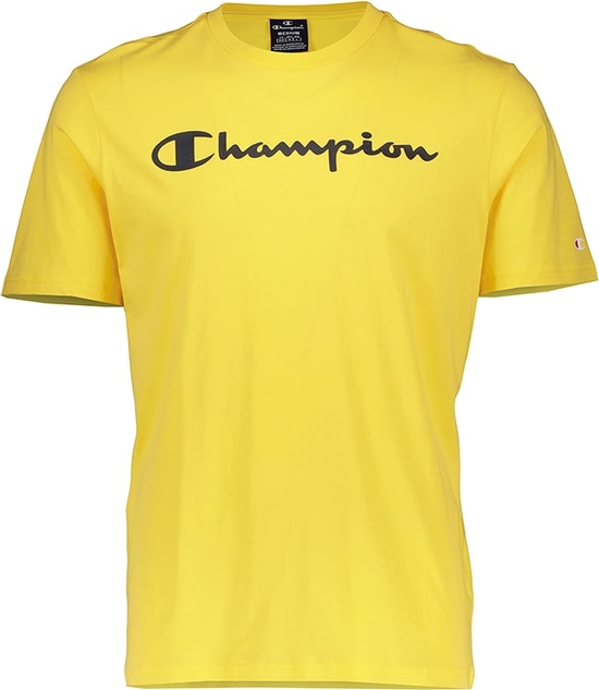 Żółty t-shirt Champion z krótkim rękawem w młodzieżowym stylu z bawełny