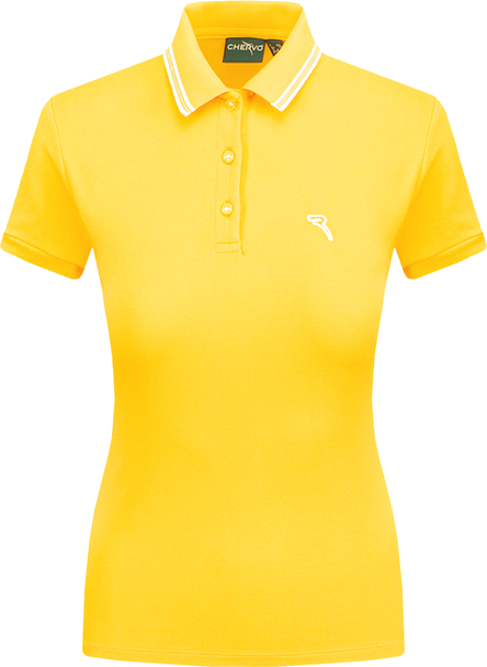 Żółty t-shirt Chervo z tkaniny z dekoltem w kształcie litery v w stylu casual