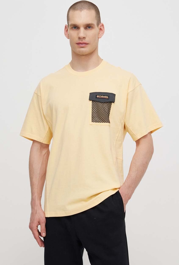 Żółty t-shirt Columbia z bawełny z krótkim rękawem