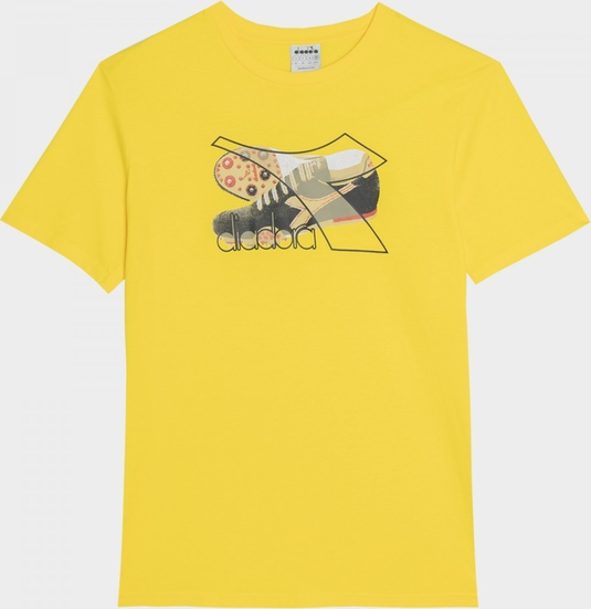 Żółty t-shirt Diadora z krótkim rękawem z bawełny