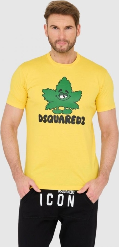 Żółty t-shirt Dsquared2 w młodzieżowym stylu z krótkim rękawem