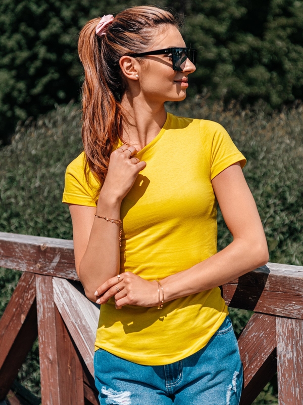 Żółty t-shirt Edoti w stylu casual z krótkim rękawem
