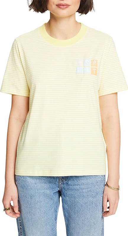 Żółty t-shirt Esprit z bawełny w młodzieżowym stylu