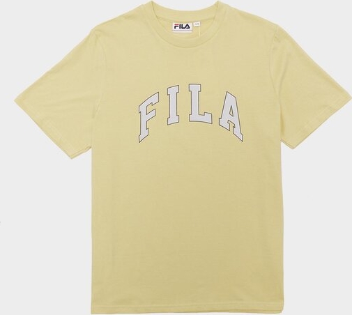 Żółty t-shirt Fila z krótkim rękawem w młodzieżowym stylu z okrągłym dekoltem