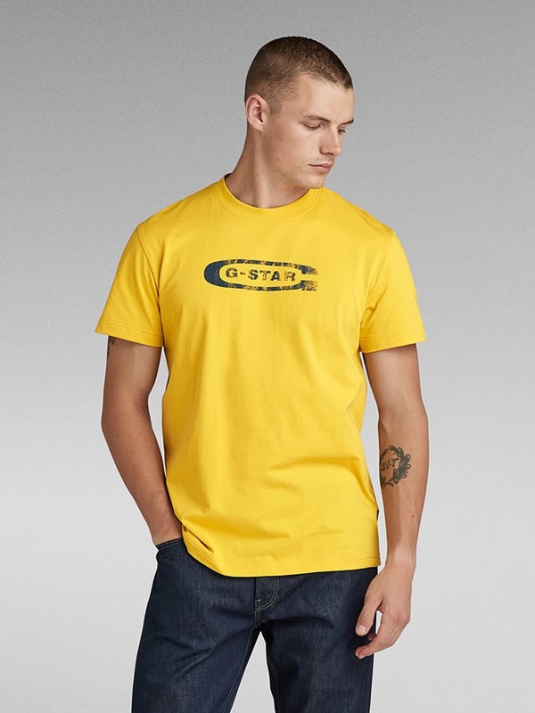 Żółty t-shirt G-star z krótkim rękawem z bawełny
