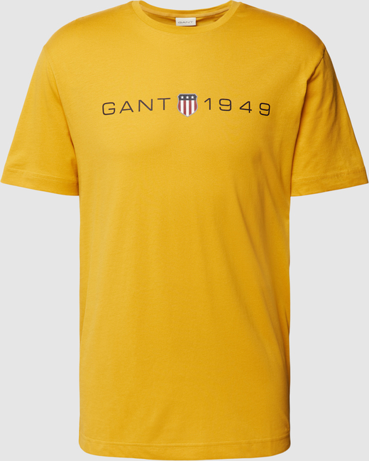 Żółty t-shirt Gant z bawełny z krótkim rękawem z nadrukiem