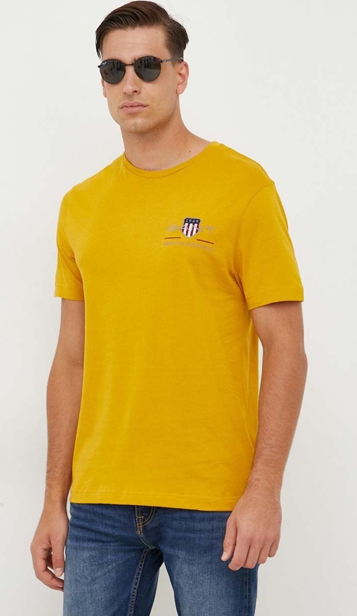 Żółty t-shirt Gant z dzianiny