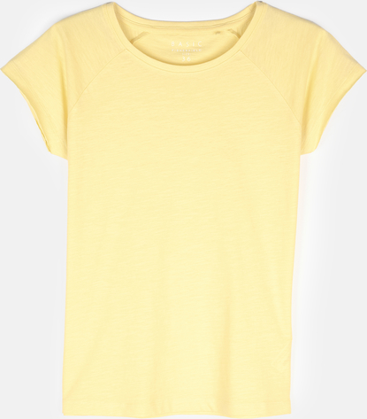 Żółty t-shirt Gate w stylu casual z krótkim rękawem z okrągłym dekoltem
