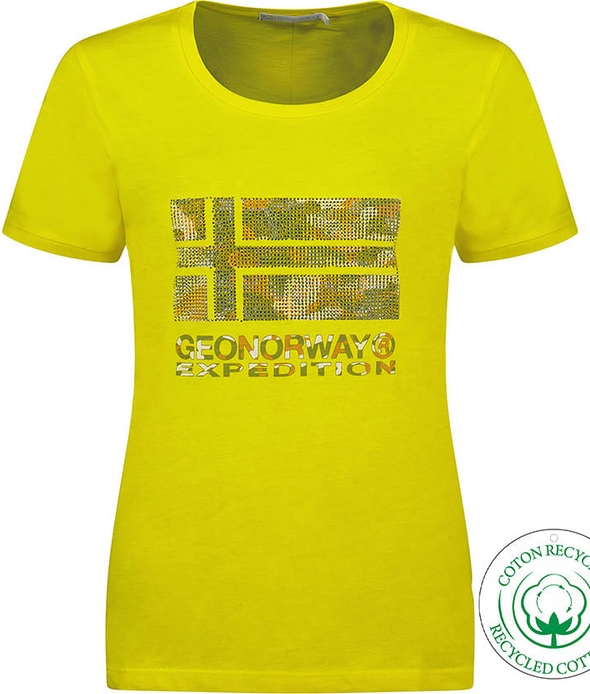 Żółty t-shirt Geographical Norway z krótkim rękawem z okrągłym dekoltem