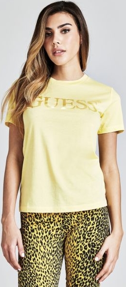 Żółty t-shirt Guess z bawełny