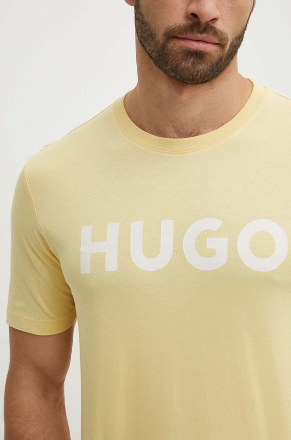 Żółty t-shirt Hugo Boss z nadrukiem w młodzieżowym stylu z krótkim rękawem
