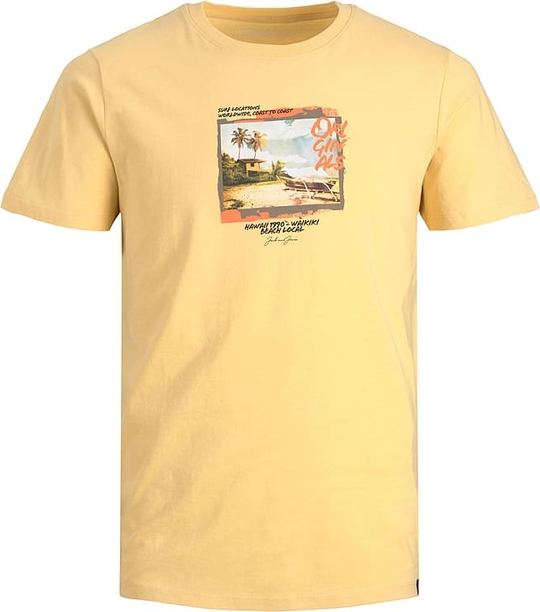 Żółty t-shirt Jack & Jones w młodzieżowym stylu