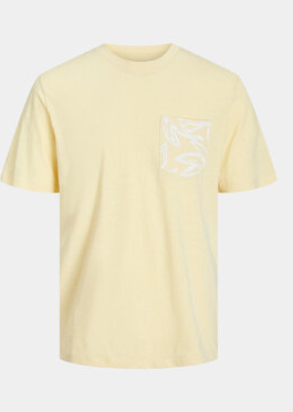 Żółty t-shirt Jack & Jones w młodzieżowym stylu z krótkim rękawem