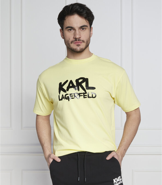 Żółty t-shirt Karl Lagerfeld w młodzieżowym stylu z krótkim rękawem z bawełny