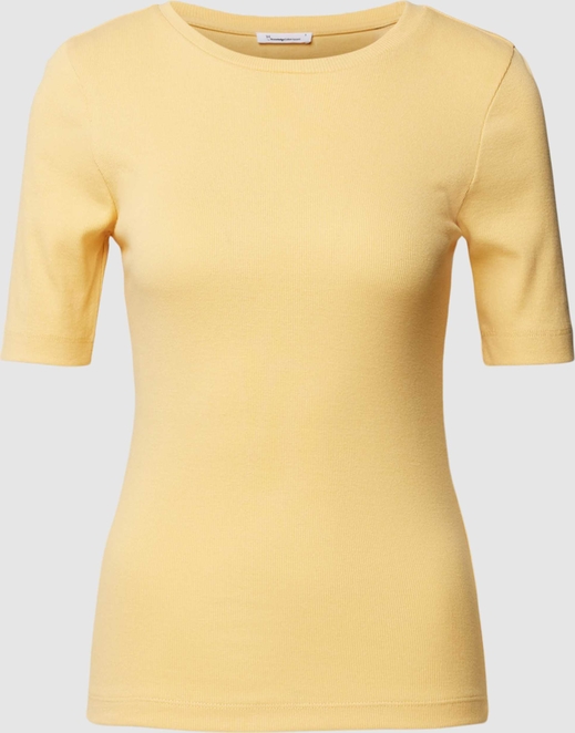 Żółty t-shirt Knowledge Cotton Apparel w stylu casual z okrągłym dekoltem z krótkim rękawem
