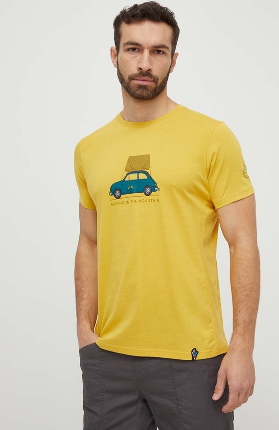 Żółty t-shirt La Sportiva z bawełny z nadrukiem z krótkim rękawem