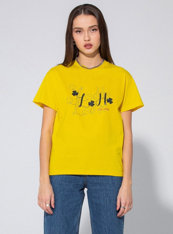 Żółty t-shirt LOCAL HEROES z bawełny w młodzieżowym stylu z krótkim rękawem