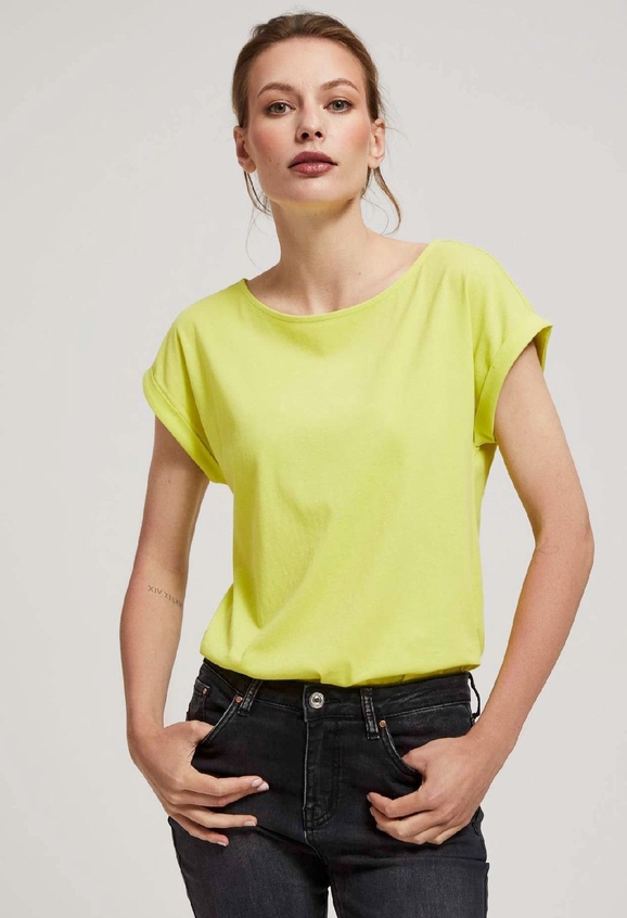 Żółty t-shirt Moodo.pl z bawełny w stylu casual z okrągłym dekoltem