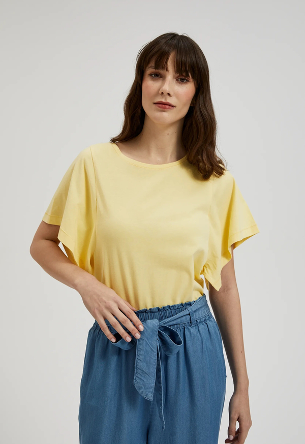 Żółty t-shirt Moodo.pl z okrągłym dekoltem w stylu casual z bawełny