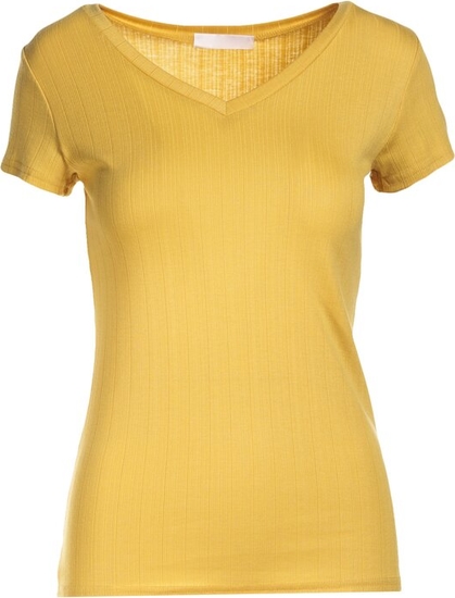 Żółty t-shirt Multu z krótkim rękawem w stylu casual