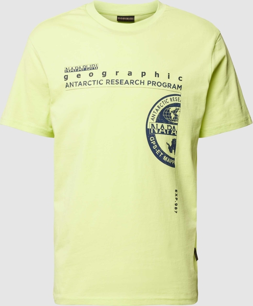 Żółty t-shirt Napapijri z krótkim rękawem z nadrukiem z bawełny