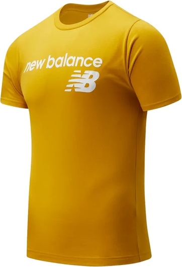 Żółty t-shirt New Balance w sportowym stylu z bawełny