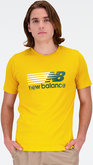 Żółty t-shirt New Balance z bawełny w sportowym stylu