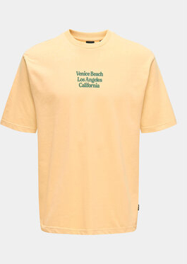 Żółty t-shirt Only & Sons w młodzieżowym stylu