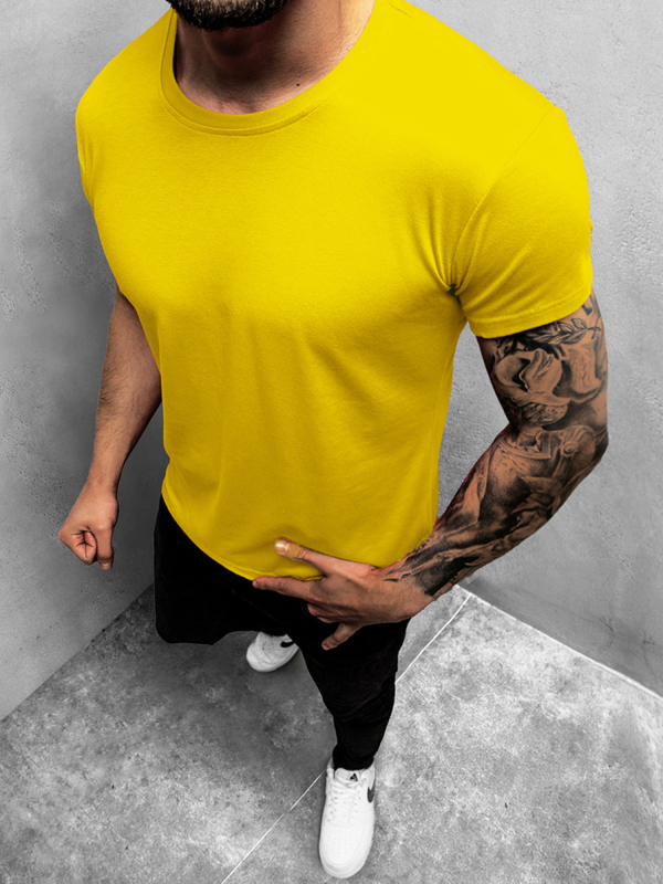 Żółty t-shirt ozonee.pl z krótkim rękawem w stylu casual