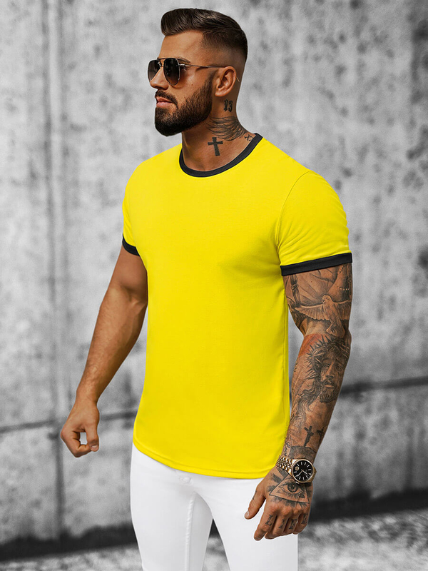 Żółty t-shirt Ozonee z krótkim rękawem w stylu casual
