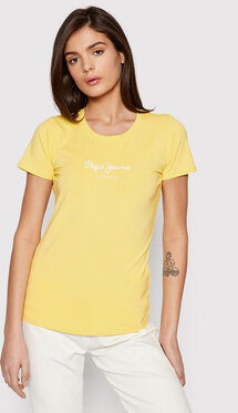 Żółty t-shirt Pepe Jeans w stylu casual z okrągłym dekoltem