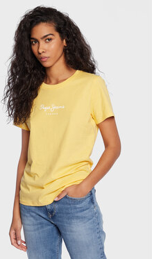 Żółty t-shirt Pepe Jeans z okrągłym dekoltem