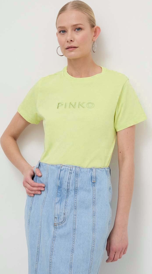 Żółty t-shirt Pinko w młodzieżowym stylu