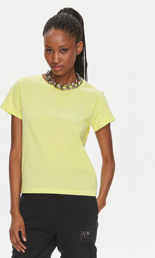 Żółty t-shirt Pinko w stylu casual z krótkim rękawem