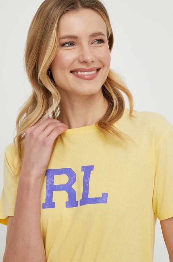 Żółty t-shirt POLO RALPH LAUREN z okrągłym dekoltem w młodzieżowym stylu z krótkim rękawem