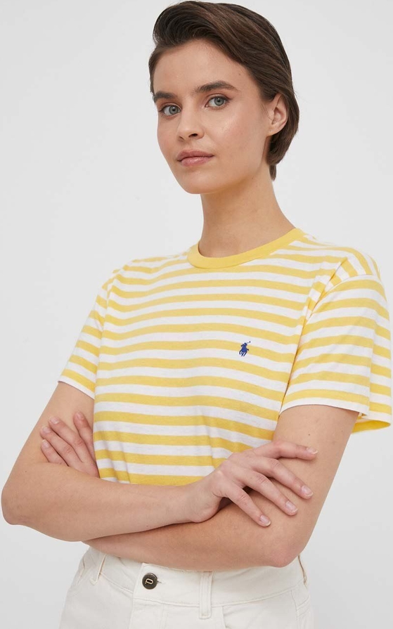 Żółty t-shirt POLO RALPH LAUREN z okrągłym dekoltem w stylu casual