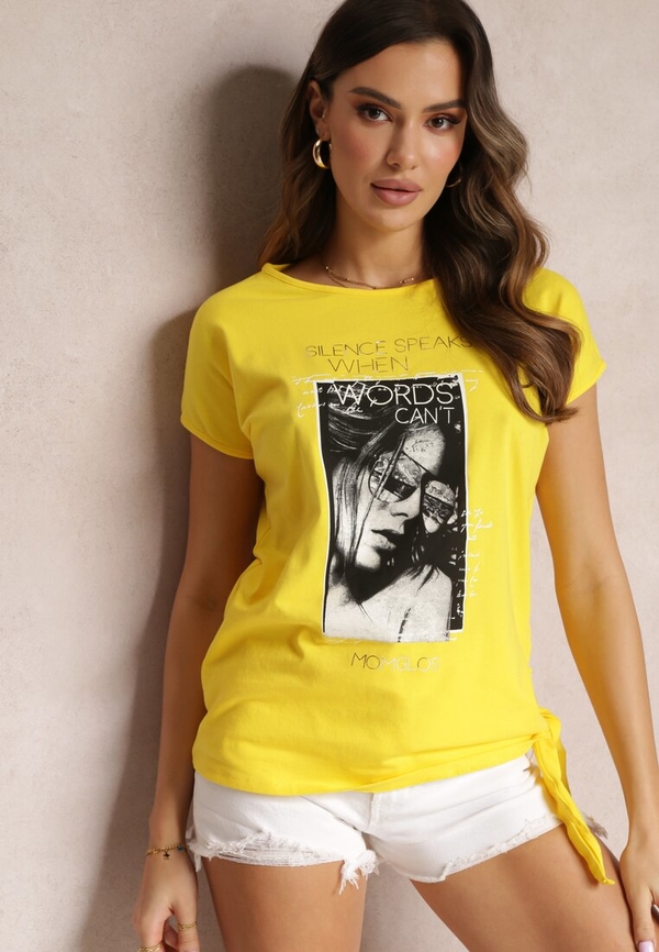 Żółty t-shirt Renee z okrągłym dekoltem z nadrukiem
