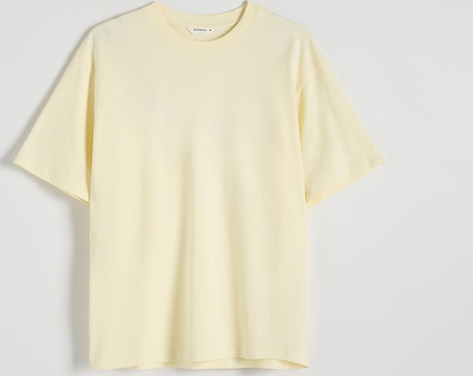Żółty t-shirt Reserved z bawełny z długim rękawem