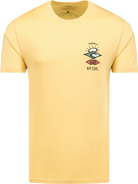 Żółty t-shirt Rip Curl w młodzieżowym stylu z krótkim rękawem z bawełny