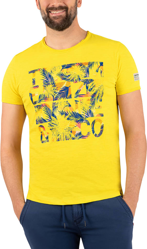 Żółty t-shirt Timezone w młodzieżowym stylu z bawełny z nadrukiem