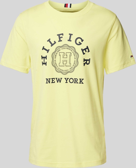 Żółty t-shirt Tommy Hilfiger w młodzieżowym stylu z bawełny z krótkim rękawem