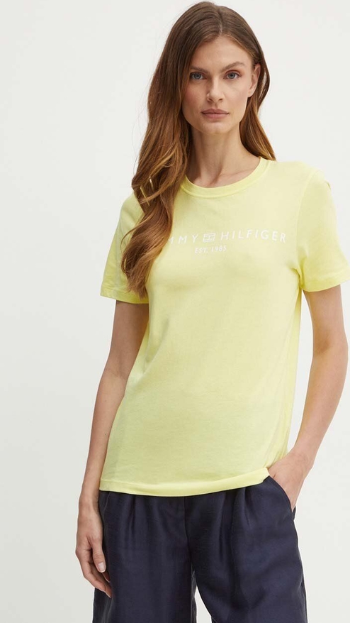 Żółty t-shirt Tommy Hilfiger z bawełny